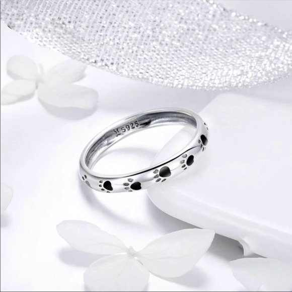 🐾 New 925 Silver Dog Paw 🐾 Black Carved Ring 🐾 - Picture 3 of 5